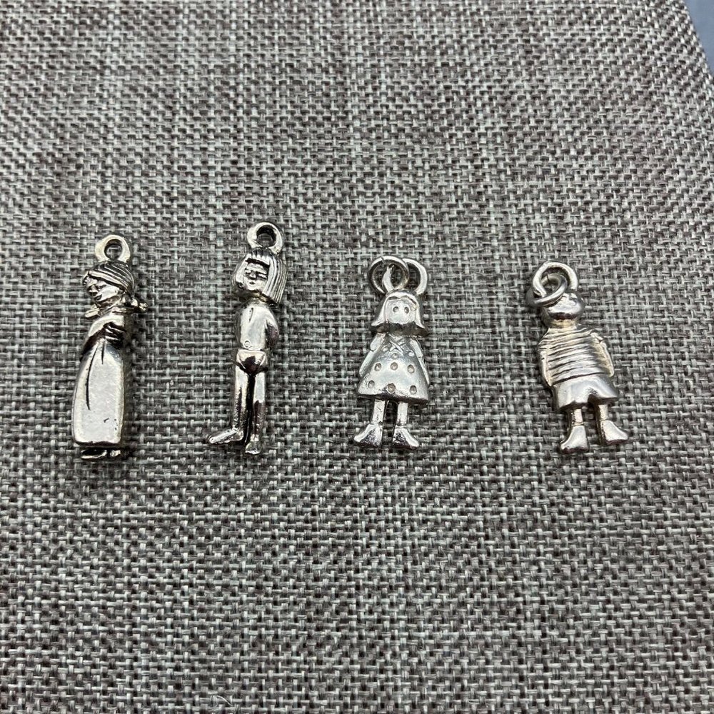 Walt Disney People Charms Lot of 4 Silver Girl Boy Pendant DIY Earrings